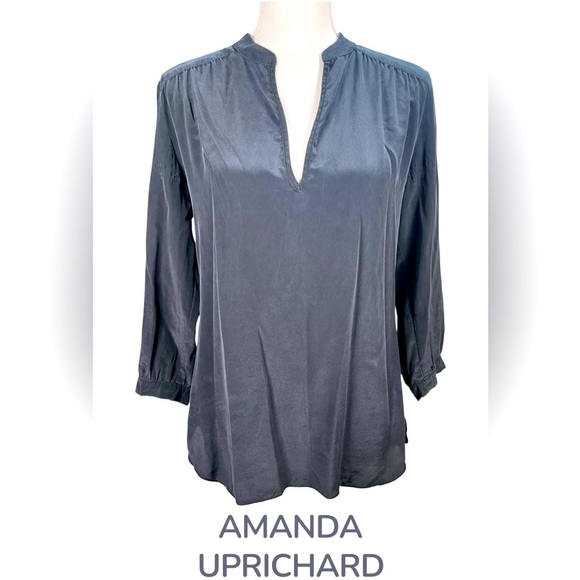 Amanda Uprichard | Navy 100% Silk Blouse - Picture 1 of 11